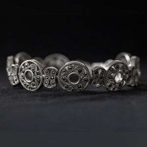 Stunning Sterling Silver Marcasite Gold Clasp Bracelet